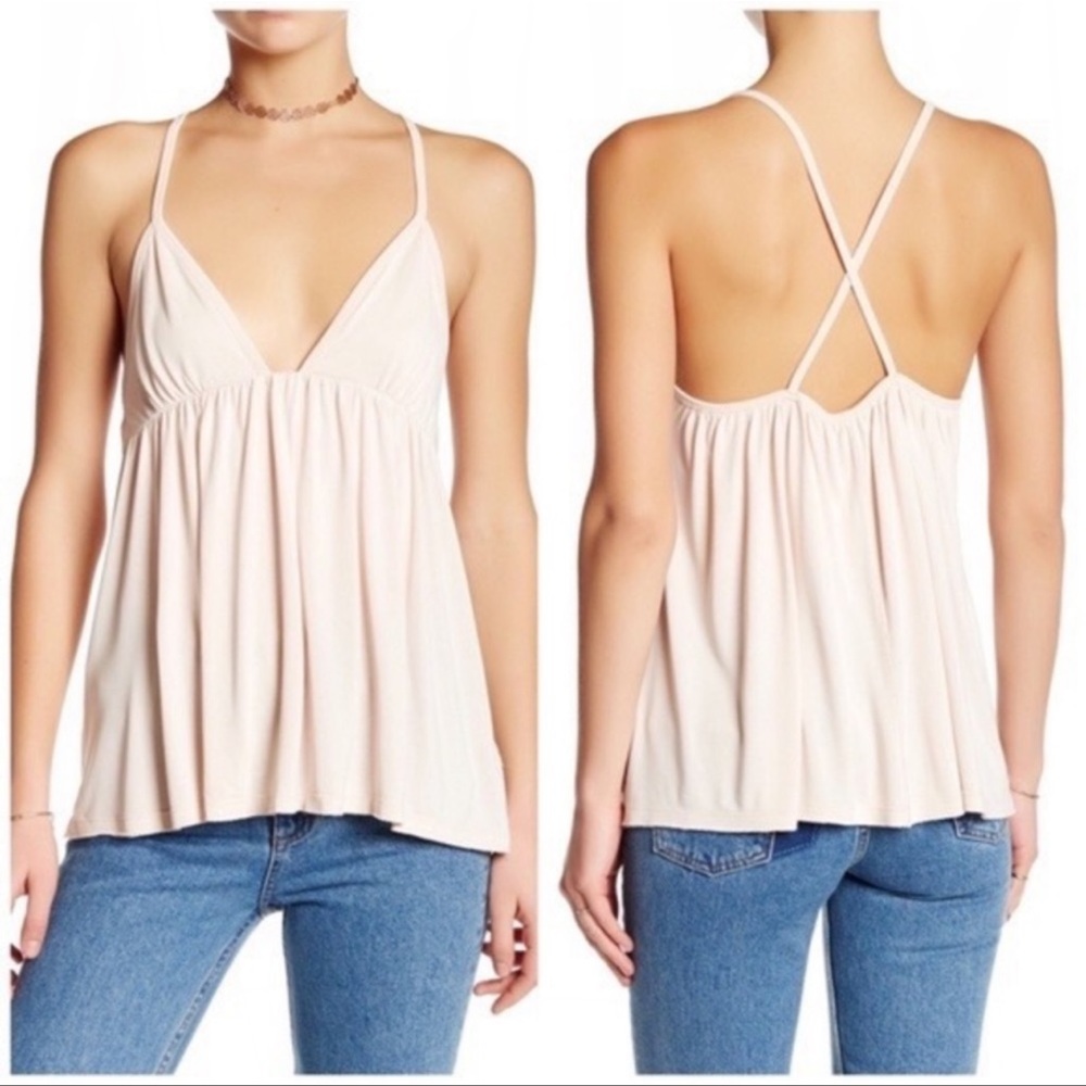Free People Clara V-Neck Babydoll Tank Criss Cross